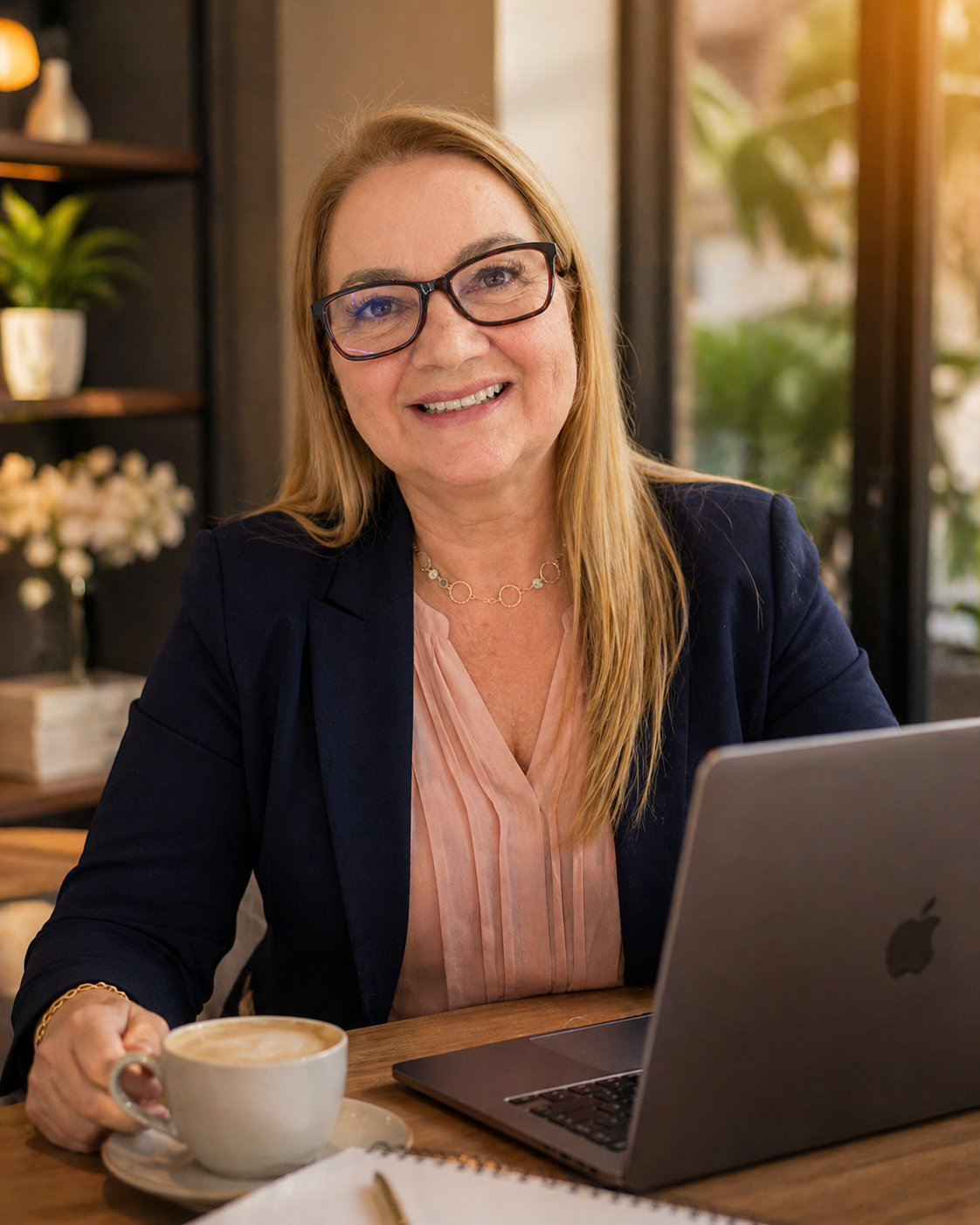 Dra. Amelia em sua clínica, sorrindo